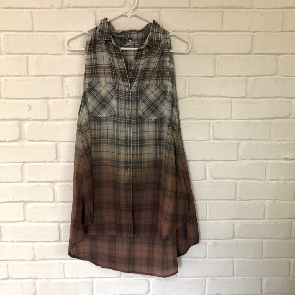 Free People Plaid ombré button up - Picture 2 of 8